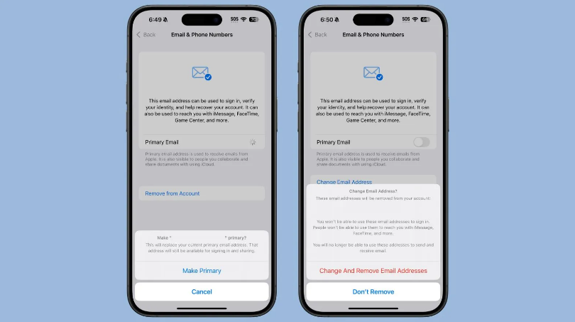 渝水苹果手机维修分享苹果 iOS 18.1 支持设置“主要”邮箱地址并更改 iCloud 邮箱 